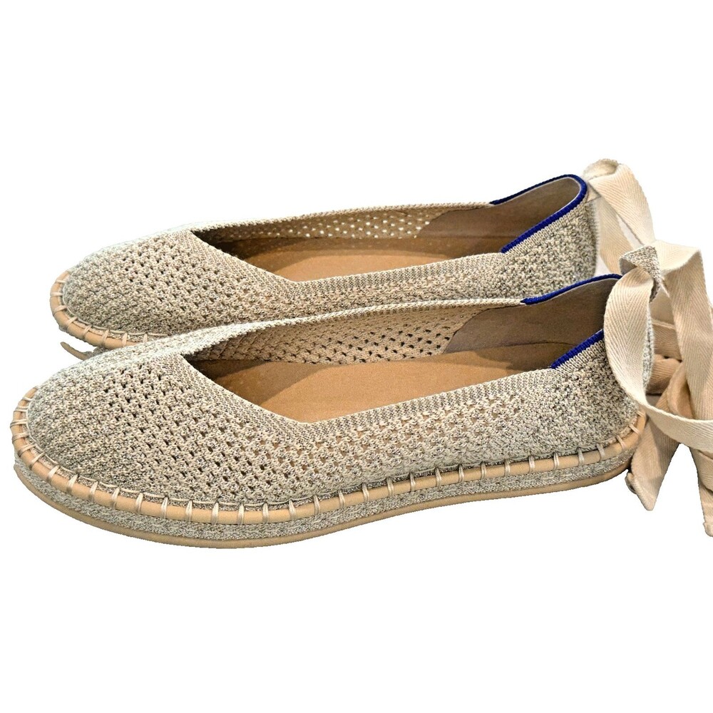 Rothy’s Espadrille Diamond Metallic Ankle Tie Women’s Size 8 Flats Slip On